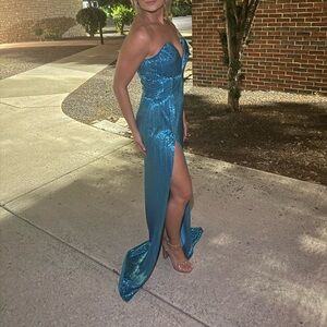 Sparkling Teal Strapless Prom Dress